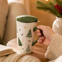 1 buah Cangkir Teh Keramik Motif Pohon Natal 490ml/16.5oz dengan Saringan Teh dan Tutup. Aman untuk Microwave dan Mesin Pencuci Piring. Cangkir Minum Keramik. Cocok untuk Teh Daun Lepas, Kopi, dan Minuman Panas. Ideal untuk Penggunaan Sehari-hari. Hadiah Natal yang Sempurna - MultiWarna - View 2