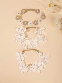 3pcs Baby Girl Lace Floral Headbands, Elastic Non-Slip Newborn Headbands, Bohemian Floral Photo Props - Multicolor - View 3