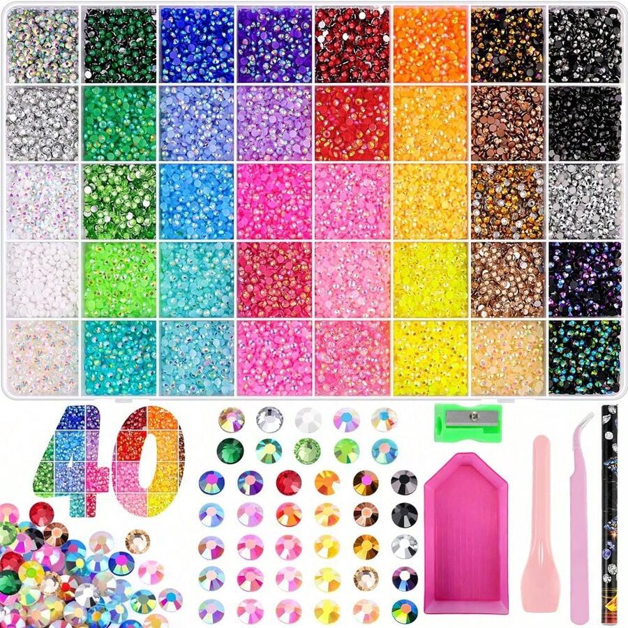 22000pcs Resin Dazzling Rhinestones With Tweezers | Multicolor 3mm Handmade Rhinestones, Suitable For DIY Crafts, Clothing, Water Bottles, Shoes DIY Creation - Multicolor - View 1