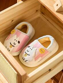 Fashionable Cute Cartoon White Dog Embroidered Decor Warm Slippers, Suitable For Children - Pink - View 5