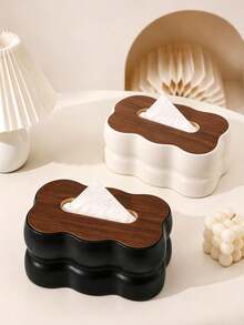 1pc Household Plastic Tissue Box With Cloud-Shaped Wooden Lid, Minimalist Desktop Storage Organizer, Solid Color, Soft Touch Texture, Casual Home Style, Suitable For All Seasons, For Adults, Ideal For Dining Room, Living Room, Bathroom Desktop Organization - Multicolor - View 7