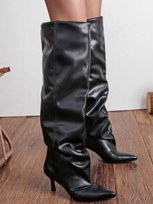 wellspring Women's Fashionable Pointed-Toe Over-The-Knee Boots With A Pleated Design, Exuding Charm And Sexiness,Suitable For Parties, Weddings,Formal Occasions. - 232 Black - View 4