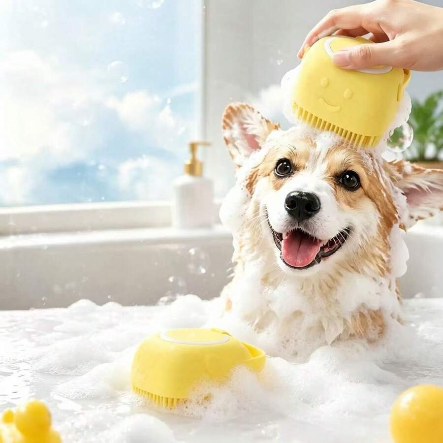 Silicone Pet Bath Brush, Candy Color Soft Massage Brush, Suitable For Dogs And Cats, Deep Cleaning Bathing Tool, Practical Pet Grooming Shower Accessory, Suitable For Small And Medium Pets, Dog Essentials, Kitten Supplies, Dog Grooming Supplies, Dog Accessories - Multicolor - View 1