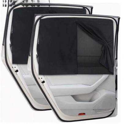 1/2 Pcs Magnetic Double-Layer Car Sunshade For Rear Side Window Privacy Full Coverage/Half Blackout Options Front And Rear Window Curtains Protection, Magnetic Double-Layer Car Window Sunshade, Provides Full Black Or Half Black Privacy Coverage