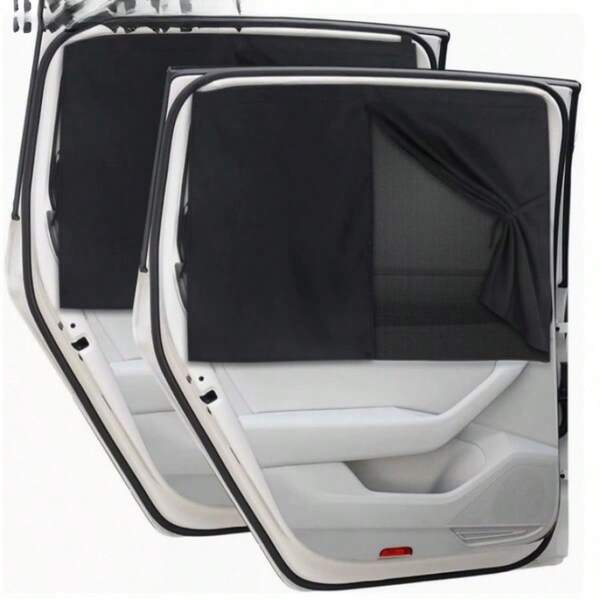 1/2 Pcs Magnetic Double-Layer Car Sunshade For Rear Side Window Privacy Full Coverage/Half Blackout Options Front And Rear Window Curtains Protection, Magnetic Double-Layer Car Window Sunshade, Provides Full Black Or Half Black Privacy Coverage