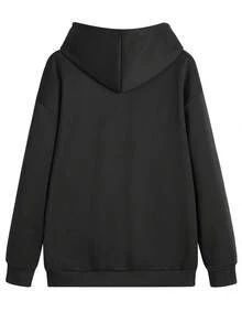 Women's White Loose Comfortable Hooded Sweatshirt, Warm Lining Drawstring Pullover, With Pockets, Suitable For Autumn/Winter Wear - Black - View 10
