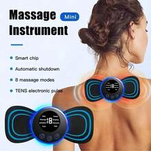 EMS-nackmassageapparat med LCD-display, 8 lägen, pulserande muskelstimulator för nacke, axlar och rygg, batterikapacitet: 150mAh - Svart - Visa 5