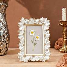 1pc White Photo Frame With Gold Border, Daisy Flower Decorative Frame, Square Desktop Display Frame, Dual-Use Horizontal And Vertical For Home Decor And Photography Props, Floral Frame, Mother's Day Gift, Graduation Gift, Wedding Table Decor, Spring Home Decor - Multicolor - View 2