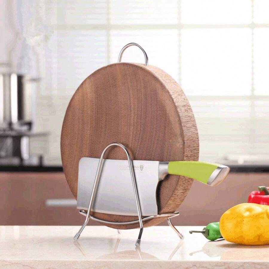 1pc Stainless Steel Cutting Board Pot Lid Rack Knife Holder Kitchen Pot Lid Rack Chopping Board Stand Multi-Function Storage Rack