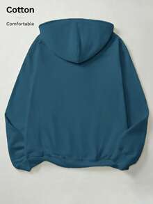 Autumn Winter Men's Cotton Loose Hooded Pocket Sweatshirt With Los Angeles California White Print, Casual Street Sporty Look - Peacock Blue - View 5