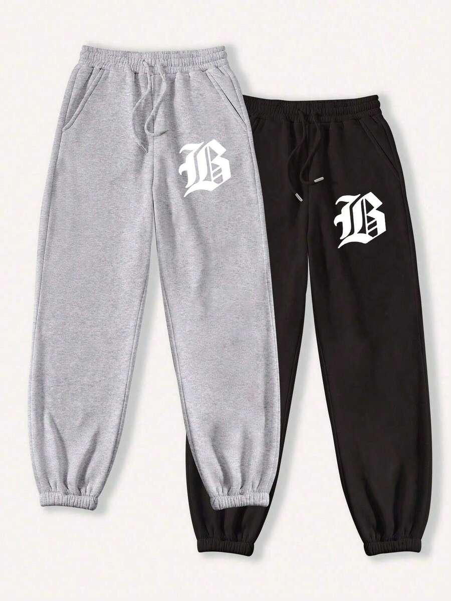 2pcs/Set Women's Letter Print Fashion Versatile Fleece Sweatpants Set, Casual Winter Style - Multicolor - View 1