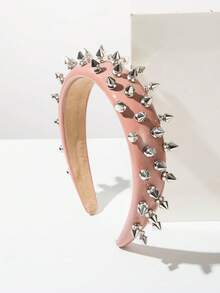 1pc Solid Color Leather Cool Style Rivet Headband, Minimalist Versatile Fashion High-Quality Hair Accessory, Suitable For Girls Street Style Sweet Cool Hair Clip - FG70-pink - View 1