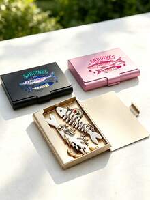 Jewelry Storage Box With Colorful Sardine Pattern; Jewelry Organizer Box. Aluminum Alloy Jewelry Storage Box, Travel Jewelry Storage Box, Metal Business Card Holder, Daily Use Jewelry Box, Accessory Storage, Suitable For Small Earrings, Rings, Pendants, Birthday Gift, Halloween Christmas Gift - Multicolor - View 7