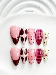 10pcs Sweet Cool Style Contrast Color Handmade Press-On Nails, Polka Dot Red Nail Polish, Soft Gradient Atmosphere, Includes Nail Tools, 3 Sizes Available, Square/Short Square/Almond Shape, Suitable For Party, Dancing, Daily Wear - Multicolor - View 19