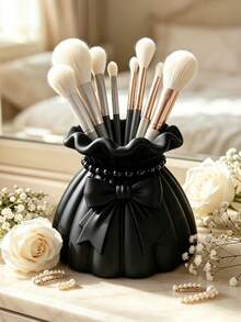 1/2pcs Elegant Bowknot Beaded Makeup Brush Holder, Ruffled Wavy Rim Cosmetic Storage Bucket, Multi-Functional Desktop Makeup Organizer, Ideal Gift For Women Home Decor - Multicolor - View 10