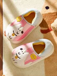 Fashionable Cute Cartoon White Dog Embroidered Decor Warm Slippers, Suitable For Children - Pink - View 3