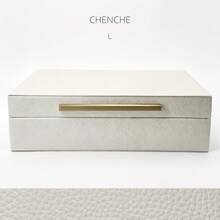 2pcs Large And Small Litchi Texture PU Leather Jewelry Box With Lid, Cream White Rectangular, Matte Gold Zinc Alloy Bar Handle, Luxury Jewelry Storage Box, Vanity Bedroom Room Decor Holiday Gift - Off White - View 12