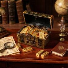 1 Set Miniature Pirate Treasure Chest With Metal Golden Bars, Resin Fish Tank Ornament & Aquarium Landscape Decor, DIY Diorama Desktop Scene Layout,Gift For Adult - A - View 4