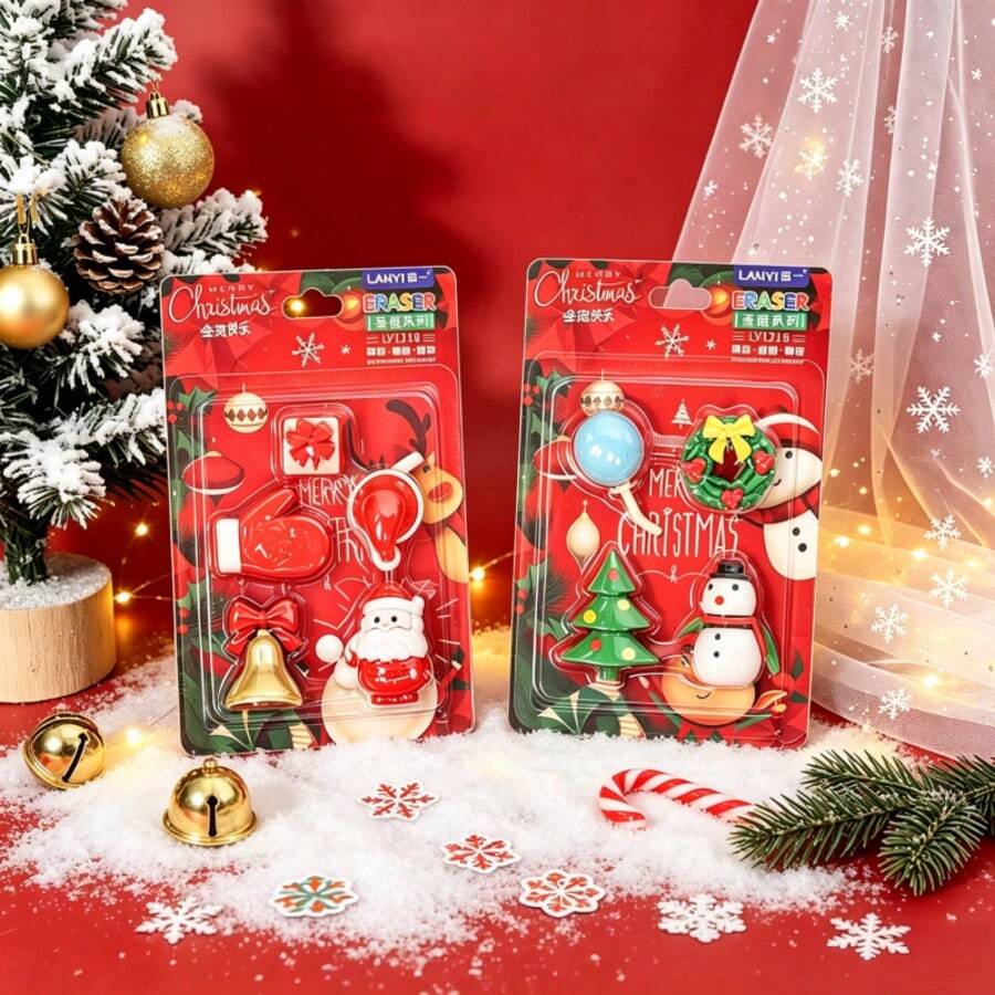 Penghapus Berbentuk Santa Claus, Alat Tulis Siswa, Hadiah Kecil untuk Penghargaan Belajar, Alat Tulis Hadiah Natal - A - View 1