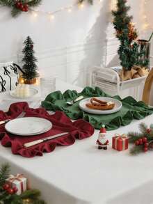 2/6/12pcs Christmas Style Red & Green Ruffled Placemats, Soft & Breathable, Suitable For Dining Table Setting, Coffee Table Decor, Picnic Arrangement, Wedding & Holiday Decoration 30x45/40x40 - Multicolor - View 8
