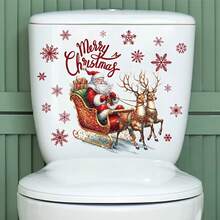 1pc Santa Claus, Reindeer And Snowflake Toilet Sticker | Matte PVC Material | Bedroom Wall Decal | Self-Adhesive Decorative Sticker | Removable (No Residue) | Bathroom Decor | Home Decor | Holiday Atmosphere - View 2