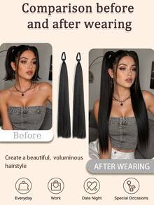 A Pair Of 18-Inch Long Straight Ponytail Wigs, With Elastic Hair Ties, Available In Multiple Colors, Suitable For Everyday Wear And Various Occasions. - Multicolor - View 4