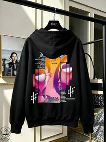 Women's Crew Neck Sweatshirt, Travel Hoodie With Pocket, Cotton T-Shirt, Basic Autumn-Winter Sweatshirt For Women - Black - View 2