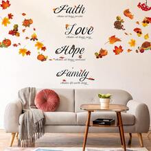 4pcs Thanksgiving Fall Harvest Wall Decal, Faith Love Hope Family Inspirational Quote Sticker, Maple Leaf Turkey Pumpkin Removable PVC Wall Sticker For Autumn Home Room Decor - Wall Stickers - View 7