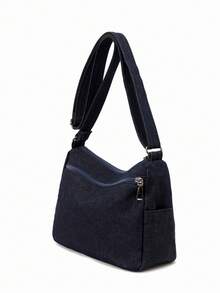 Tas Selempang Bahu Bordir Kucing Kartun Lucu, Kain Tahan Lama, Desain Multi-Saku, Tas Kasual untuk Beraktivitas di Luar Rumah - Hitam - View 3