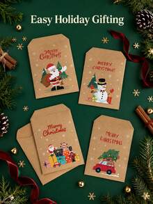 12pcs Christmas Envelopes Candy Bags, Printed With Holiday Santa Claus Snowman Tree Patterns, Holiday Party Gift Packaging Bags, Suitable For Candy, Cookies, Snacks, Gifts And Seasonal Decorations - Multicolor - View 1