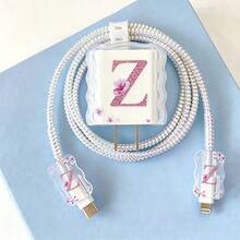 5 piezas Funda protectora de cable con letras en inglés, compatible con Apple, diseño de patrón de onda de letras, compatible con adaptador de carga rápida de 18W/20W, funda protectora anti-arañazos (patrón de letras) - Multicolor - Ver 14