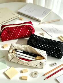 Cute Polka Dot Pencil Case, Large Capacity, Student Pencil And Pen Storage Bag, Multi-Function Zipper Pouch, Lightweight And Portable, Suitable For Students, Exams, Office And Daily Use, Back To School (Random Zipper Style) - Multiple Styles - View 4