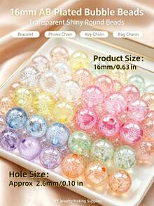 20pcs/Pack 16mm Mixed Color AB Plated Bubble Beads, Large Hole Round Acrylic Beads, Suitable For Jewelry Making, DIY Necklace, Bracelet, Keychain, Bead Pen, Handmade Crafts, Personalized Gifts - Multicolor - View 5