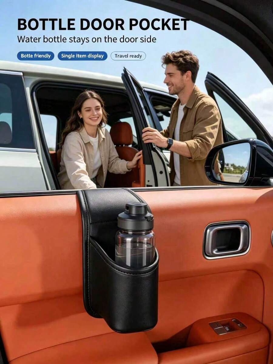 1pc Car Multi-Function Storage Pocket, Car Door Side Cup Holder, Car Seat Organizer Bag, Car Interior Phone Holder, Bluetooth Earphone Data Cable Lipstick Cosmetic Storage Bag, Car Side Storage Mini Trash Can, Car Storage Essential
