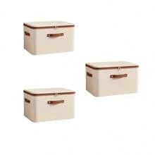 1 Beige Linen Fabric Zipper Storage Box With Lid - Foldable, Washable, For Wardrobe Storage Box, Clothes, Underwear, Socks, Lingerie, Home Bag For School Supplies, School Accessories - Multicolor - View 16