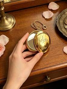 DIOR J'adore Gold Oval Pendant Compact Mirror Necklace, Embossed Logo Portable Pocket Makeup Mirror With Switch Chain, Pendant Mirror Luxury Gift For Women DIOR‑GIFT‑193 - Gold - View 7