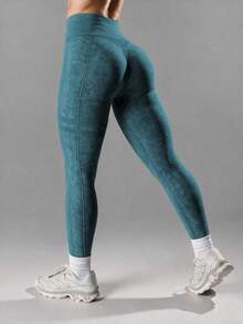 Women'S Seamless Outdoor Matte Sports Yoga Pants, High Waist High Elasticity Sweat-Wicking, Peach Butt Enhancing, & Skin-Friendly Tights Spring Fall - Dark Green - View 5