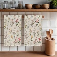 2pcs Vintage Floral Seamless Pattern Kitchen Towels, Rectangular Microfiber Kitchen Towels, Dish Cloths, Scouring Pads, Hand Towels, Cooking Baking Tea Towels, Kitchen Decor, Housewarming Gifts, Birthday Gifts, Bathroom Cleaning Cloths, Decorative Towels - White - View 9