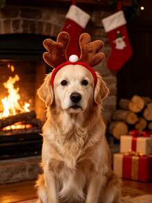 Christmas Reindeer Antlers Pet Headband With Adjustable Hook And Loop Strap; Decorative Accessory For Dogs And Cats. Suitable For Christmas Dress-Up, Holiday Parties, Holiday Pet Photography And Christmas Gifts For Pets. - Multicolor - View 3