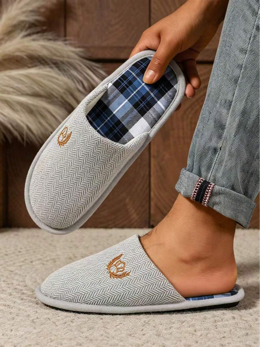 極簡刺繡包頭拖鞋，防滑舒適透氣棉質居家拖鞋