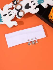1pc Halloween Metal Pendant Elastic Headband, Spider Pumpkin Ghost Charm Wide Headband, Holiday Party Cosplay Costume Headpiece - Multicolor - View 12