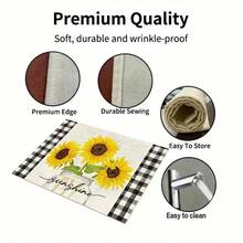 1/4/6pcs Autumn Series Black & White Plaid Border Glass Jar Sunflower Pattern Printed Placemats, Heat Resistant Table Protector For Home Kitchen, Dining Table, Party Decor - Multicolor - View 9