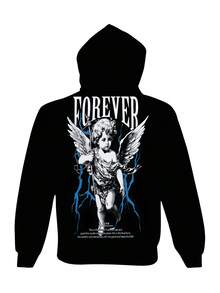 [Printed Design - Not Textured] Fashionable Men's Digital Print, Casual And Stylish Outdoor Hooded S - Black - View 4