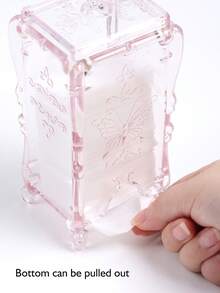 1 Box Nail Makeup Removal Pads Storage Box Translucent Pink/Clear Vintage Elegant Butterfly Pattern Dustproof Container For Pads, Swabs, Beauty Sponges, And Cosmetics Nail Tools Nail Supplies - Multicolor - View 6