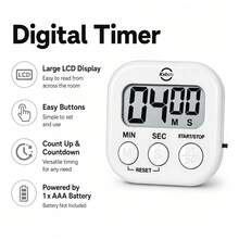 2pcs Digital Electronic Timer Set, High-Definition LCD Large Number Display, Sensitive Buttons Easy To Operate, Counting And Countdown Function, Magnetic Mount, Practical Timing Tool For Baking, Cooking, Laboratory, Office, Study, Sports Training - A - View 9