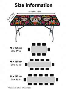 Gothic Halloween Tablecloth, Sugar Skull Rose Floral Pattern Tablecloth, Day Of The Dead Mexican Festival Decoration, Black Skull Design Dining Tablecloth, Rectangular Party Home Kitchen Desktop Decor - Multicolor - View 5