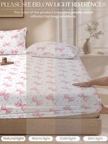 1 buah Sprei Fitted Motif Pita Putih & Merah Muda, Pelindung Kasur, Penutup Kasur, Sprei Fitted, Lembut & Bernapas, Cocok untuk Semua Ukuran Kasur - Twin, Full, Queen, King, Kantong Dalam Hingga 11,8 Inci, Dapat Dicuci dengan Mesin. Perlengkapan Kembali ke Sekolah, Perlengkapan Asrama - Baby Pink - View 4