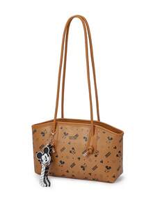 Disney Elegant & Sophisticated Style, Fashionable Versatile Mickey Mouse Print Shoulder Bag With Pendant Decoration Design, Can Hold Phone - Multicolor - View 7