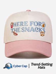 1pc Women's "HERE FOR THE SNACKS" Trucker Hat Adjustable Design Stylish Embroidered Five-Panel Cap Perfect For Casual Wear, Parties Travel - Multi-color - View 5