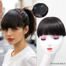 Invisible Thick Straight Bangs, 2-Clip Synthetic Fiber Hair Piece, No Sideburns, Instant Forehead Coverage, Pre-Styled Easy-Clip Bangs, Suitable For Women, No Skill Needed To Create Daily Looks, Halloween Cosplay Styling - Multicolor - View 14